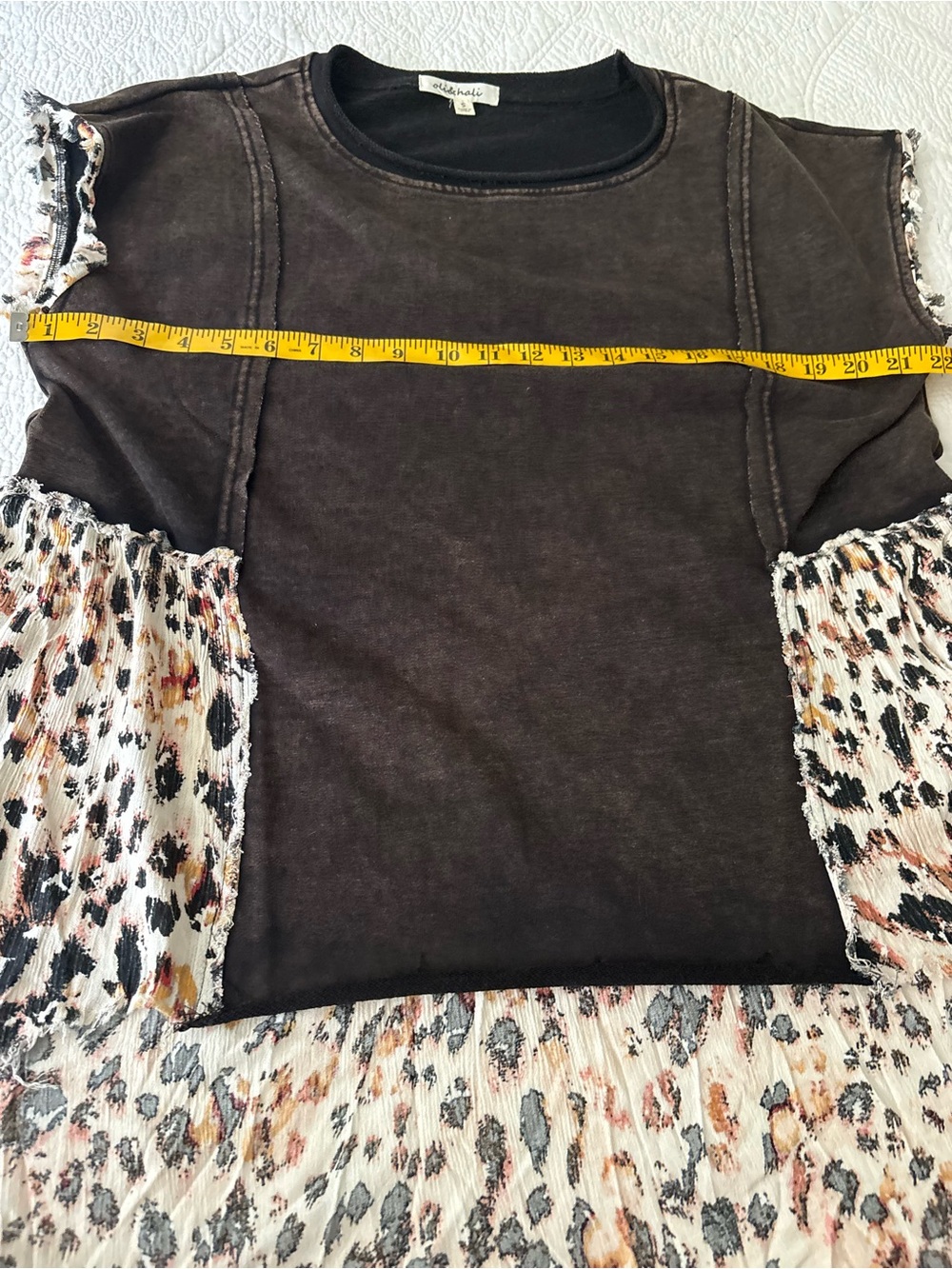 Oli & Hali High Low Top. Sleeveless Brown Top w/Leopard Print Panels. Size Small - Picture 13 of 15